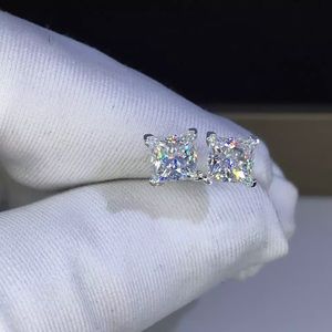 Princess Square Cut VVS1 Simulated Lab Diamond Sterling Silver Earrings Studs